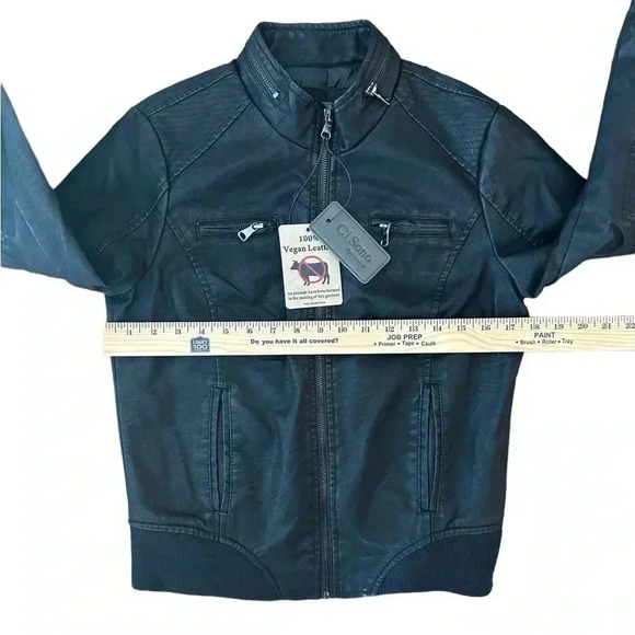 Ci Sono By Cavalini Women’s Medium Black 100% Vegan Leather Bomber Jacket - Picture 8 of 9